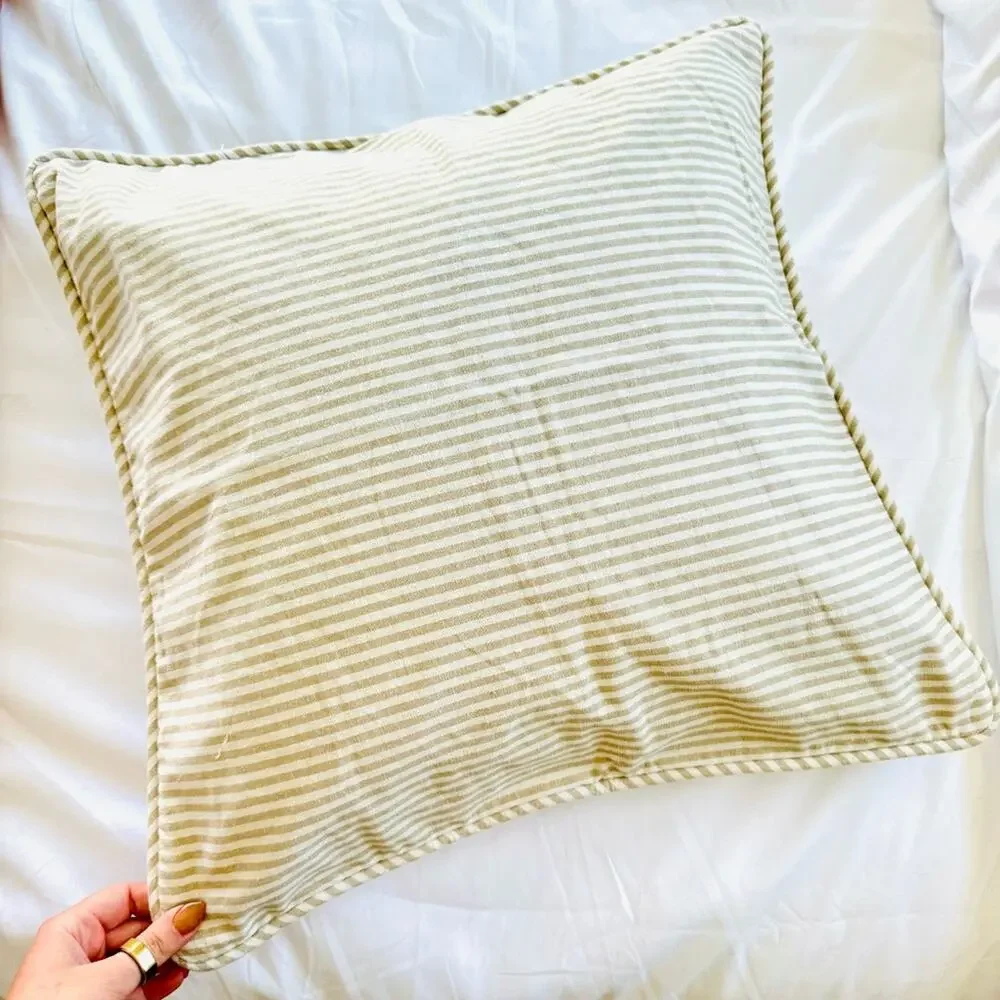 POTTERY BARN White Tan Cream Stripe Pattern Linen Pillow Case Sham 20